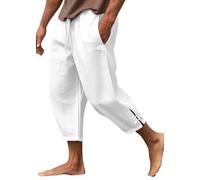 Oanviso Homme Pantalon en Lin 3/4 Pantacourt Pantalon Été Décontracté Taille Élastiquée Bermuda Short De Plage avec Poches Mode Pantalon Court Outdoor B Blanc XXL