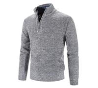 Oanviso Homme Tricoté Pull Col Zippé Col Droit à Manches Longues Sweater Super Soft Extensible Pull avec Demi-Fermeture Eclair Rayures Collier et Ourlet Hiver Chaud Tricot Pullover B Gris XS