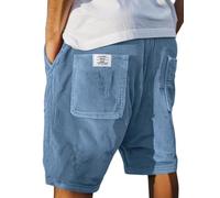Oanviso Hommes Short Bermudas Velours Côtelé Pantacourt de Plage Jogging Décontracté Pantalon avec Poche Lâche Été Shorts de Sport Yoga Élastique A Bleu 3XL