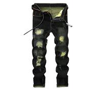Oanviso Jean de Droit Plissé pour Homme Slim Stretch Pantalon en Denim Décontracté Poche Jeans avec Fermeture Éclair Boutonnée Déchiré Jeans Punk Hip Hop Jeans Mode Confortable Jeans H Noir XXL
