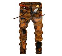 Oanviso Jean de Droit Plissé pour Homme Slim Stretch Pantalon en Denim Décontracté Poche Jeans avec Fermeture Éclair Boutonnée Déchiré Jeans Punk Hip Hop Jeans Mode Confortable Jeans K Jaune 3XL