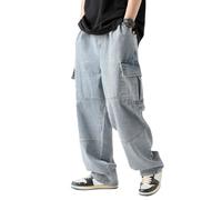 Oanviso Jean Homme Style Hip Hop Pantalon en Denim Extensible Jeans Vintage Streetwear Jeans Loisirs Slim Fit Pantalons Trekking Cargo Pantalons pour Printemps B Bleu XL