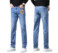 Oanviso Jeans Homme Hiver Chaud Doublure Polaire Thermique Pantalons en Denim Lâche Vintage Jean Business Slim Fit Pants de Costume C Bleu S