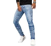 Oanviso Jeans Homme Pantalons en Denim à Trou Droit Skinny Jean Cargo Pantalon Vintage Streetwear Pant Ample Hip-Hop Pants avec Fermeture Éclair Slim Fit A Bleu XL