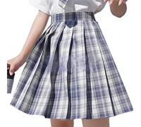 Oanviso Jupe à Carreaux Femme Plissée Courte Kawaii Patineuse Fille Harajuku Skirt Écolière Japonaise Plisser E-Girl Y2K Mini Jupes Gothique Été Robe Violet XS