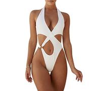 Oanviso Maillot De Bain Une Pièce Femme Col Licou Body Monokini String Wetlook Décolleté Transparent Micro Bikini Transparent Dessous Sexy Coquine Hot Cut Out Swimsuit