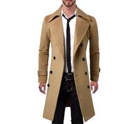 Oanviso Manteau en Laine pour Homme Long Manteau Vintage Veste en Laine Mode Trench Coat Chaud Vêtements Deux Boutonnages Pardessus Parka Outerwear Blousons A Kaki XL
