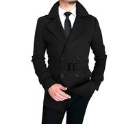 Oanviso Manteau Homme Trench Coat avec Ceinture Blousons Chaud Double Boutonnage Veste Col à Revers Manteaux Mode Elegant Manteau Mi-longue Automne Jacket Décontracté Manteau Wool A Noir L