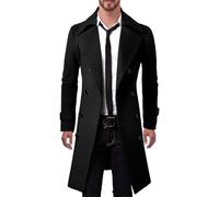 Oanviso Manteaux Homme en Laine Hiver Long Veste Décontractée Trench Coat Slim Fit Chaud Vêtements Deux Boutonnages Pardessus Windbreaker Parka Coupe Vent A Noir XXL