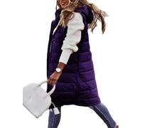 Oanviso Manteaux Sans Manche Femme Longue Avec Capuche Doudoune Matelassée Hiver Legere Et Chaude Veste Softshell Rembourrée En Duvet Coupe Droite Gilet Blouson Violet M