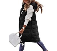 Oanviso Manteaux Sans Manche Femme Longue Avec Capuche Doudoune Matelassée Hiver Legere Et Chaude Veste Softshell Rembourrée En Duvet Coupe Droite Gilet Blouson Noir XXL