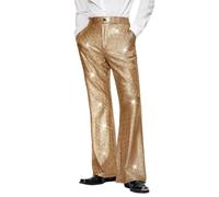 Oanviso Pantalon À Paillettes Homme Pantalon Habillé Taille Haute Sequin Brillant Pantalon De Tailleur Patte D Elephant Paillette Evase Disco Club Party Clubwear Fête B Or XL