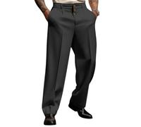 Oanviso Pantalon de Costume pour Homme Business Formelle Pants avec Plis et Poches Couleur Unie Pant de Régulier Ajustement à Utiliser au Bureau, au Commis de Magasin B Noir L