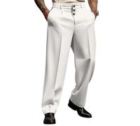 Oanviso Pantalon de Costume pour Homme Business Formelle Pants avec Plis et Poches Couleur Unie Pant de Régulier Ajustement à Utiliser au Bureau, au Commis de Magasin B Blanc L