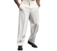Oanviso Pantalon de Costume pour Homme Business Formelle Pants avec Plis et Poches Couleur Unie Pant de Régulier Ajustement à Utiliser au Bureau, au Commis de Magasin A Blanc L
