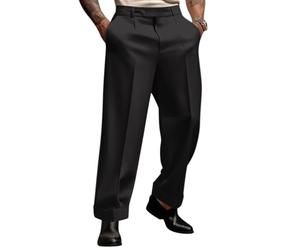 Oanviso Pantalon de Costume pour Homme Couleur Unie Régulier Ajustement à Utiliser au Bureau, au Commis de Magasin Business Formelle Pants avec Plis et Poches C Noir L