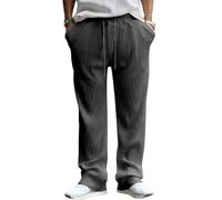 Oanviso Pantalon en Côtelé pour Hommes Taille Élastique avec Cordon de Serrage Pantalon Couleur Unie Business Pantalon Classique Pantalon Droit Décontractés Pantalon de Survêtement A Gris L