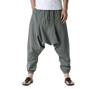 Oanviso Pantalon pour Homme avec Poches Pantalon Harem Pantalon Confortable Pantalon de Mode Unicolore Casual Hippies Baggy Pantalon Taille Élastique avec Cordon de Serrage A Gris Foncé XL