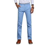 Oanviso Pantalon Tube Droite pour Homme Pantalon Chino Extensible Pantalons de Cascul avec Poches Pantalons de Sport Couleurs Unies Classique Anti-Rides Coupe Décontractée A Bleu Ciel M