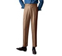 Oanviso Pantalons de Costume pour Homme Vintage Pantalon de Robe Élégant Coupe Droite Pantalons Décontractés Pantalon de Travail Pantalon Habillé Retro Chino Pantalon d'affaire Style Anglais A Kaki S