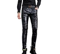 Oanviso Pantalons en PU Cuir Homme Pantalon Rock Métal Pantalons en Cuir Streetwear Motos Punk Pantalon en Cuir Faux Leather Biker Slim Pantalon Hommes Décontractés Pantalon avec Zippé C Noir M