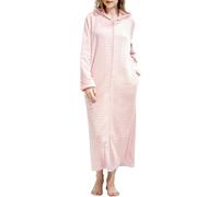 Oanviso Peignoir De Bain Femme Eponge Long Epais Chaude Maxi Robe De Chambre Hiver Polaire Tout Doux Pyjama Kimono Tissu Confortable Éponge Zippé Large Eponge Sweat B Rose XXL