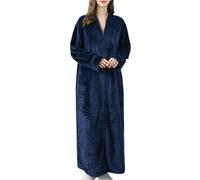 Oanviso Peignoir De Bain Femme Eponge Long Epais Chaude Maxi Robe De Chambre Hiver Polaire Tout Doux Pyjama Kimono Tissu Confortable Éponge Zippé Large Eponge Sweat A Bleu Marine 3XL