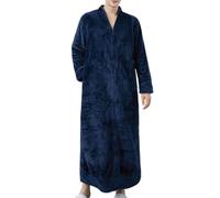 Oanviso Peignoir De Bain Homme En Éponge Robe de Chambre Polaire Chaude Longue Kimono Tissu Vêtements De Nuit Doux Et Confortables D'intérieur Peignoirs Sauna Pyjama A Bleu Marine L