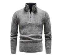 Oanviso Pull Homme Chaud Haut Col Montant Automne Hiver Couleur Unie ÉPais Demi Tricoté Pull Manches Longues Vintage sans Capuche Chandail Pull en Tricot Pas Cher A Gris Clair L