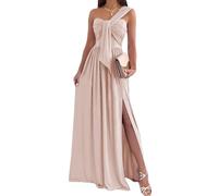 Oanviso Robe De Soiree Femme Chic Et Glamour Longue Elegant Ceremonie Mariage Maxi Robe Cocktail fête Droite Fluide Une Seule Manche Épaules Dénudées D Rose L