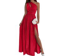 Oanviso Robe De Soiree Femme Chic Et Glamour Longue Elegant Ceremonie Mariage Maxi Robe Cocktail fête Droite Fluide Une Seule Manche Épaules Dénudées A Rouge M