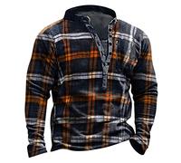 Oanviso T-Shirt à Manches Longues/Manches Courtes pour Hommes Col en V Boutons Tee Shirts Rétro Imprimé Tops Confort T-Shirts en Plein Air Décontractés T-Shirts Classique T-Shirt F17 XL