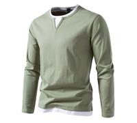 Oanviso Tee Shirt Homme Manches Longues Hiver T Shirt 2 en 1 Sweat Patchwork Ample Tshirt Basique Moderne Simple T-Shirt Coupe Décontractée Pull Sweatshirt Bicolore Vert Clair XL