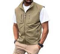 Oanviso Veste de Travail Sans Manche Homme Multipoches Gilet Léger Été Sport Extérieur Journaliste de Pêche Plein Air Photographie Outdoor Manteau A Kaki L