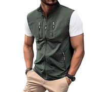 Oanviso Veste de Travail Sans Manche Homme Multipoches Gilet Léger Été Sport Extérieur Journaliste de Pêche Plein Air Photographie Outdoor Manteau A Vert Militaire 3XL
