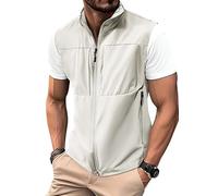 Oanviso Veste de Travail Sans Manche Homme Multipoches Gilet Léger Été Sport Extérieur Journaliste de Pêche Plein Air Photographie Outdoor Manteau B Blanc XL