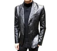 Oanviso Veste en Cuir Artificiel pour Homme - Blazer Élégant, Blouson Motard, Veste de Costume et de Mariage - Noir M