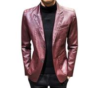 Oanviso Veste en Cuir pour Homme Blazer Vestes de Costume en Cuir Blouson Motard en Cuir Artificiel Élégant Blazers Décontractés Veste Mariage d'affaires A Rouge M
