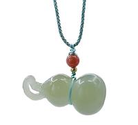 OAOAO Collier avec pendentif Wu Lou en jade néphrite Hetian naturel, amulette Feng Shui en calebasse, porte-bonheur réglable, talisman for femme, 1 pièce