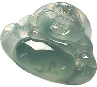 OAOAO Collier Bouddha rieur en pierre naturelle, amulette Feng Shui en jade for la richesse et la prospérité, pendentif en pierre précieuse 26 x 26 x 7 mm for femmes et hommes, 1 pièce