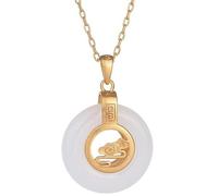 OAOAO Collier pendentif en jade blanc naturel, amulette porte-bonheur traditionnelle chinoise, bijou tendance for femme, 1 pièce