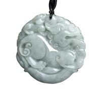 OAOAO Collier Pixiu double face en jadéite émeraude naturelle, amulette Feng Shui for la prospérité, l'amour, la chance, pendentif en jade unisexe, cadeau 1 pièce