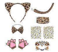 OAOSDH 1 Bandeau, 1 Nœud Papillon, 1 Queue, 1 Paire De S, 2 Autocollants À Imprimé Léopard, 1 Bracelet Et 1 Autocollant 1 Visage, Accessoires De Rôle, Accessoires De Vêtements Léopard.