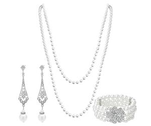 OAOSDH 1 Collier, 1 Bracelet Perlé, 1 Boucles d'oreilles Pendantes, Ensemble De Bijoux De Perles, Accessoires De Mode Créatifs Et Élés Et Classiques pour Femmes.