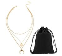 OAOSDH 1 Collier Multicouche, 1 Sac en Velours Noir, Collier Pendentif Soleil Et Lune, Bijoux Personnalisés, Accessoires De Mode Rétro pour Femmes.