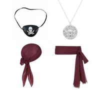 OAOSDH 1 Foulard, 1 Ceinture, 1 Collier Et 1 Masque Oculaire, Accessoires De Rôle, Accessoires De Costumes De Pirate, Accessoires De Costumes De Mascarade.