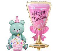 OAOSDH 1 Morceau De Ballon À Gâteau De Câlin d'ours Et 1 Morceau De Ballon De Verre À Vin, Fournitures De Fête d'anniversaire, Ballons Créatifs Et Amusants, Accessoires Photo.