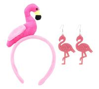 OAOSDH 1 Morceau De Bande De Flamanto Et 1 Paire De Boucles d'oreilles Flamants, Bandeau De Dessin Animé Créatif, Bandeau en Peluche, Bandeau Mignon, Accessoires De Vêtements De Fête.