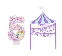 OAOSDH 1 Morceau De Bougies Numériques 5 Et 1 Morceau De Pancartes d'anniversaire, Bougies d'animaux De Dessin Animé, Pancartes À Gâteaux en Acrylique, Décorations De Gâteaux