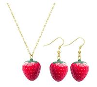 OAOSDH 1 Paire De Boucles d'oreilles Aux Fraises Et 1 Collier De Fraises, Bijoux Créatifs, Bijoux Mignons, Bijoux pour Femmes.
